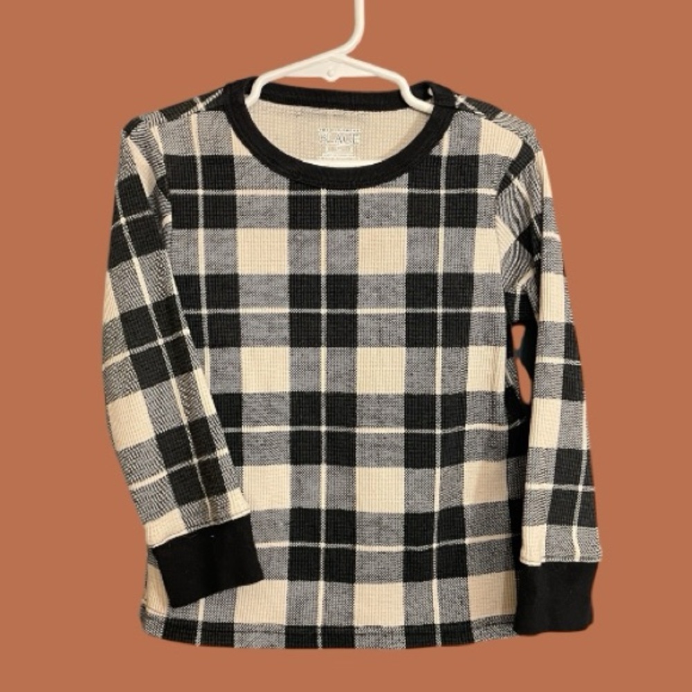 The Children’s Place Boys Black and White Plaid Thermal Long Sleeve Tee Size 3T